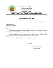 sample endorsement letter for barangay clearance|Barangay Endorsement Letter .